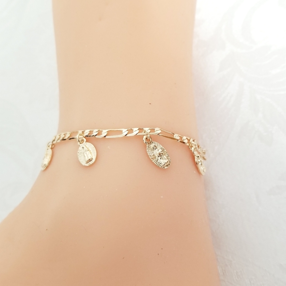 Guadalupe/Mary Charms Women's Bracelet. 14K Gold Plated. New